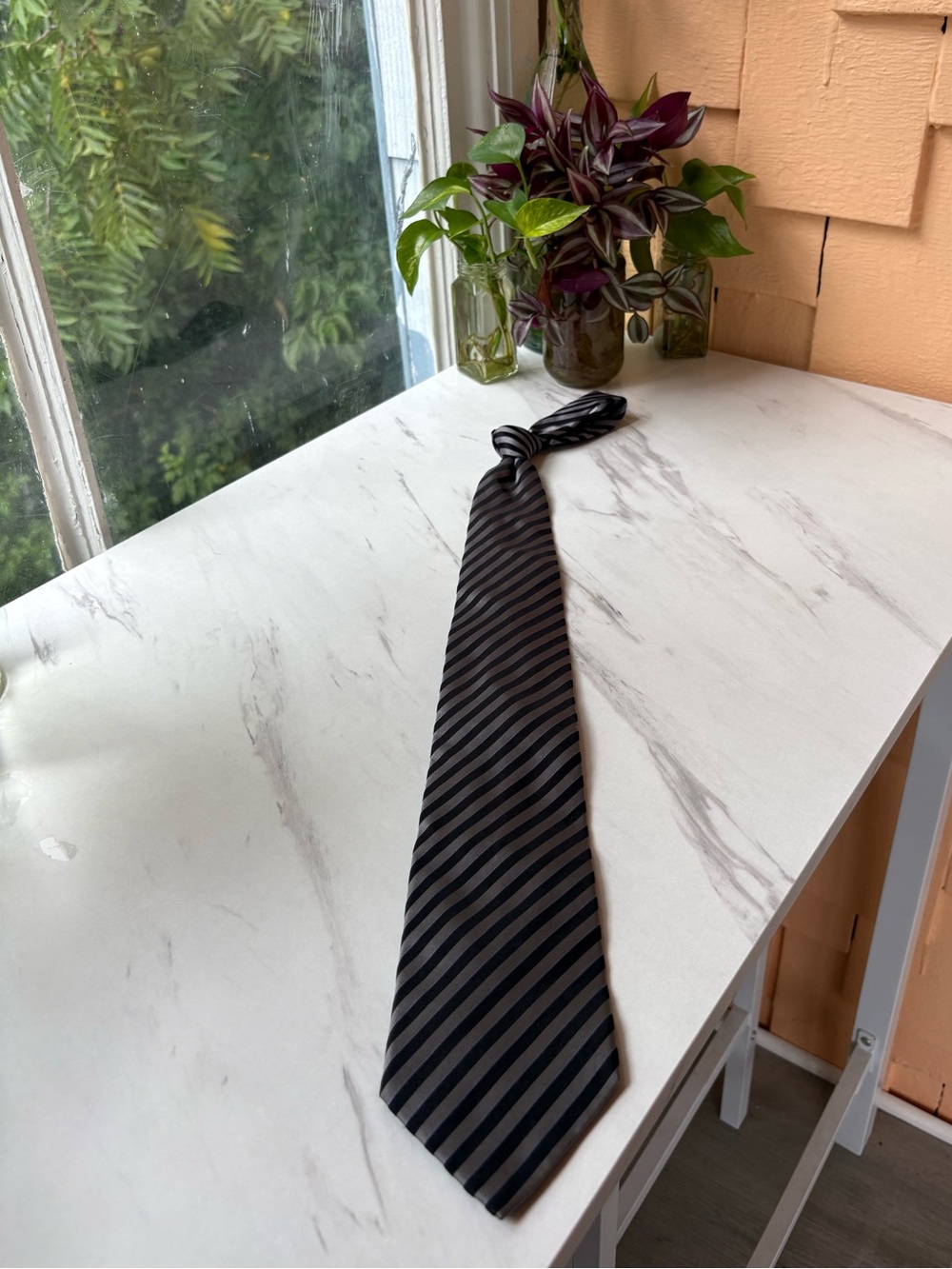 Black and Gray Striped Men's Tie